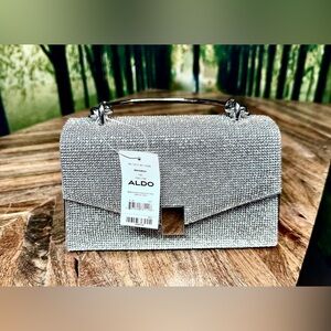 Aldo Crystal Mini Top-Handle Evening Bag NWT Silver 7” L x 4.5” H